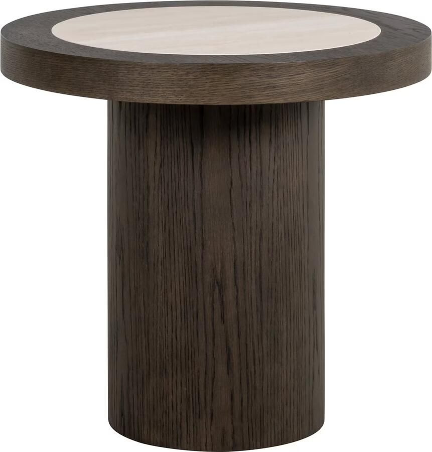Richmond Interiors Richmond Ronde Bijzettafel Nando Travertinlook en eiken 60cm Bruin