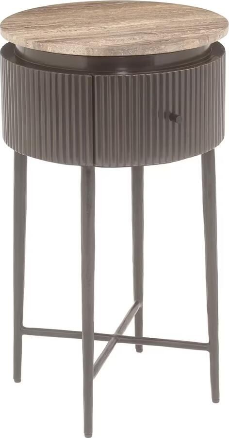 Richmond Interiors Richmond Ronde Bijzettafel Russo Travertin en brass 40cm Bruin