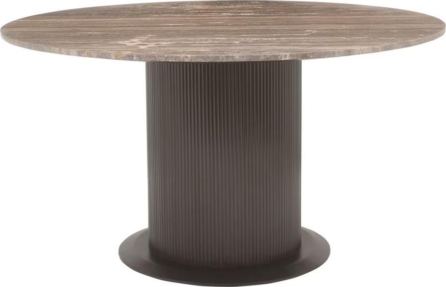 Richmond Interiors Richmond Ronde Eettafel Russo Travertin en brass 140cm Bruin