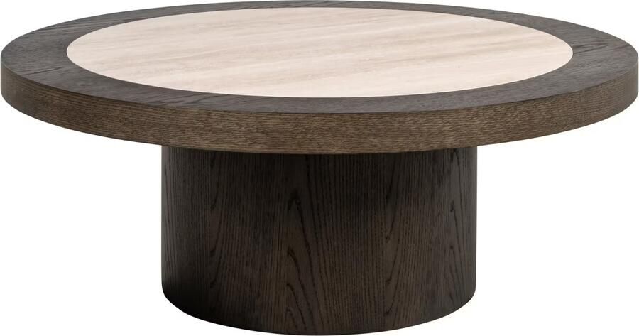 Richmond Interiors Richmond Ronde Salontafel Nando Travertinlook en eiken 100cm Bruin