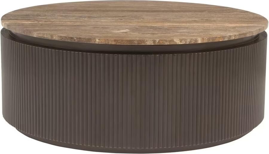 Richmond Interiors Richmond Ronde Salontafel Russo Travertin en brass 90cm Bruin