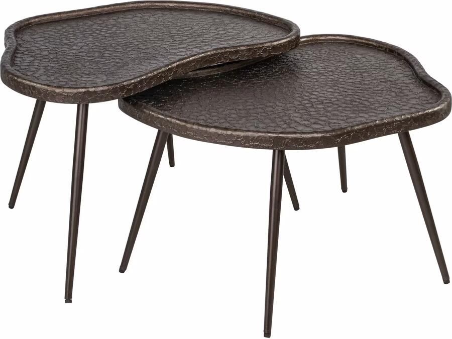 Richmond Interiors Richmond Salontafel Bean Mdf Metaal 76 x 58cm Set van 2 stuks Zilver Organisch
