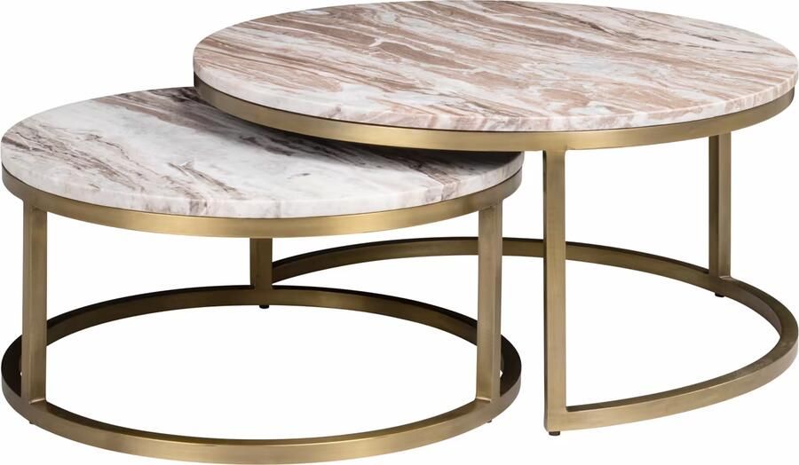 Richmond Interiors Richmond Salontafel Bottega Marmer Blush Beige Set van 2 stuks 85cm Rond