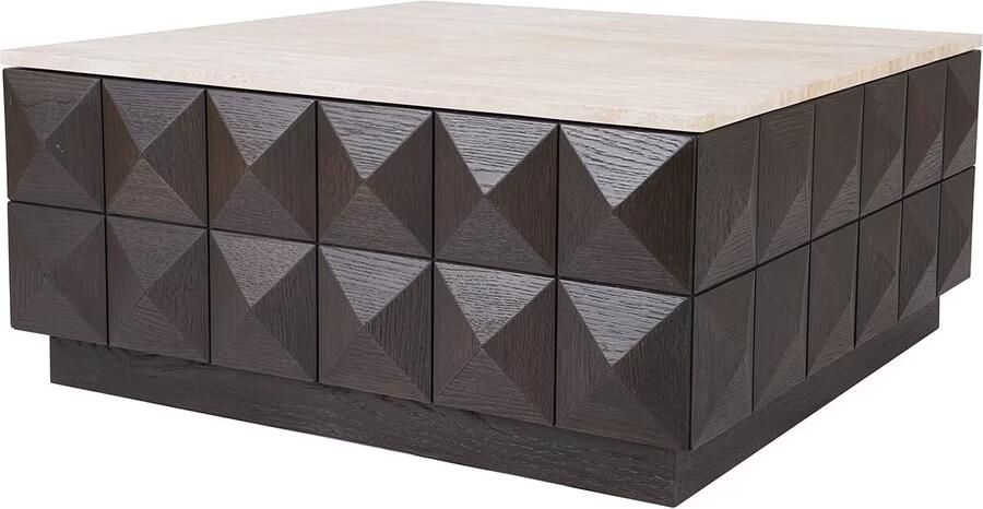 Richmond Interiors Richmond Salontafel Claremont Eiken en travertin 90 x 90cm Bruin Vierkant