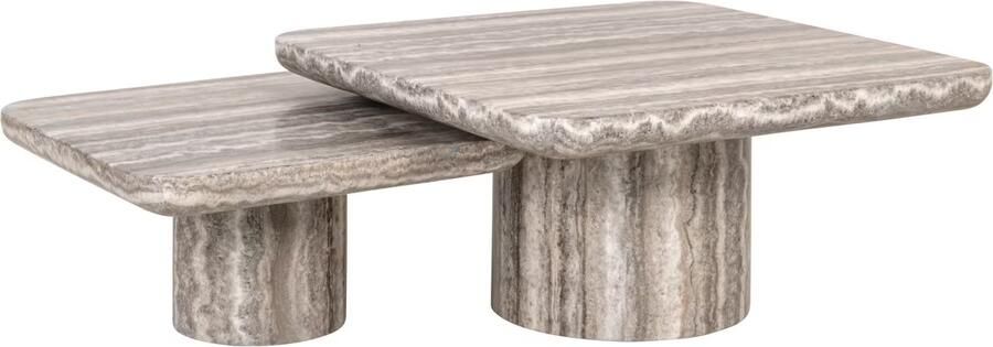 Richmond Interiors Richmond Salontafel Denizly Marmer en travertinlook Set van 2 stuks Grijs Vierkant