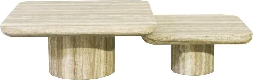 Richmond Interiors Richmond Salontafel Denizly Marmer en travertinlook Set van 2 stuks Grijs Vierkant