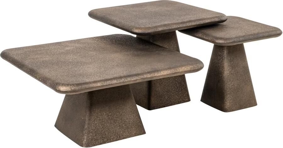 Richmond Interiors Richmond Salontafel Marlie Set van 3 stuks Goud Vierkant