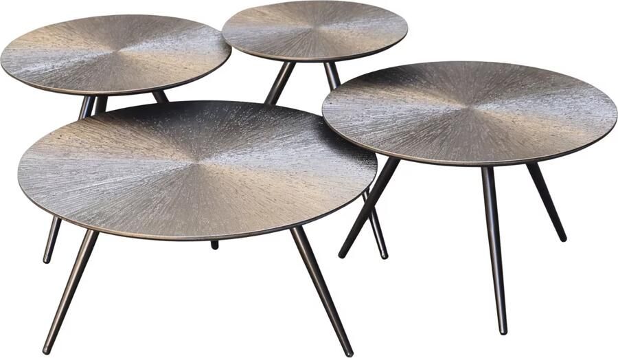 Richmond Interiors Richmond Salontafel Quadra Mdf Metaal 70cm Set van 4 stuks Zilver Rond