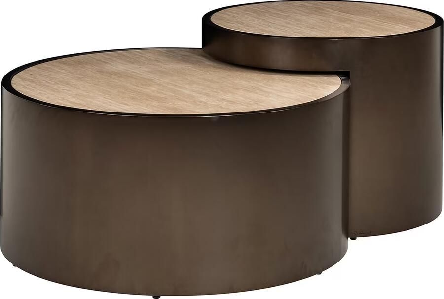 Richmond Interiors Richmond Salontafel Ronson Travertinlook Brons Set van 2 stuks Beige Rond