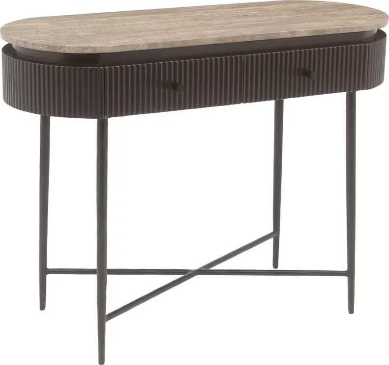Richmond Interiors Richmond Sidetable Russo Travertin en brass 100cm Bruin