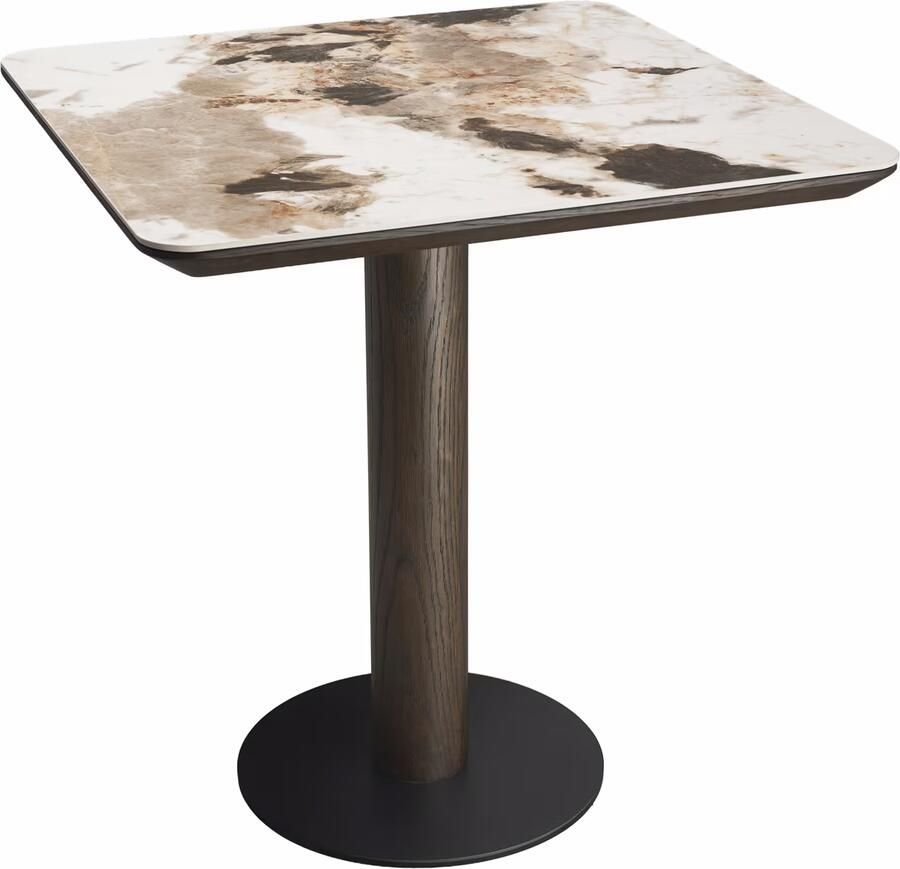 Richmond Interiors Richmond Vierkante Bistrotafel Langford Keramiek in Travertinlook 70 x 70cm Bruin