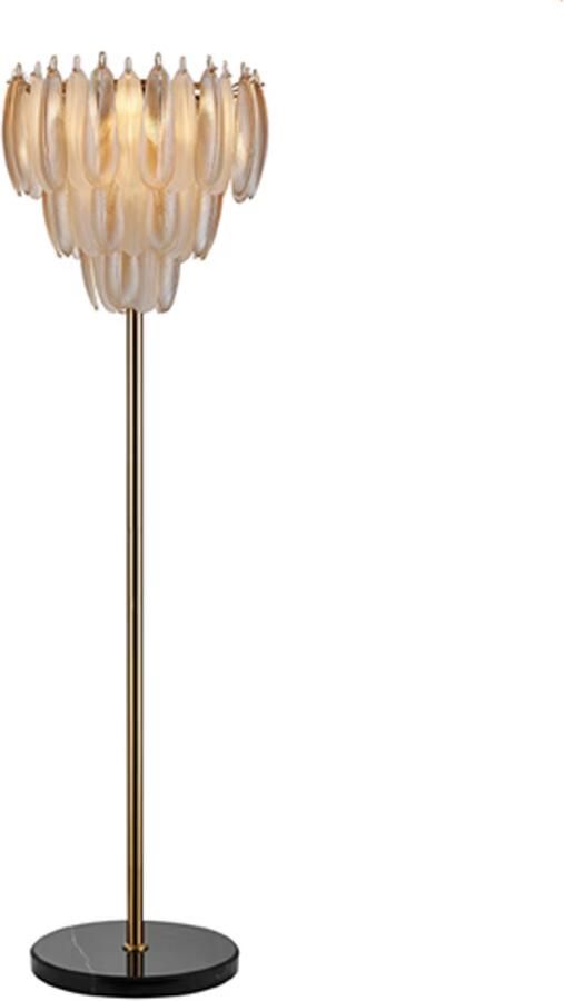 Richmond Interiors Richmond Vloerlamp Chloe Glas en Antique Brass 168cm Goud