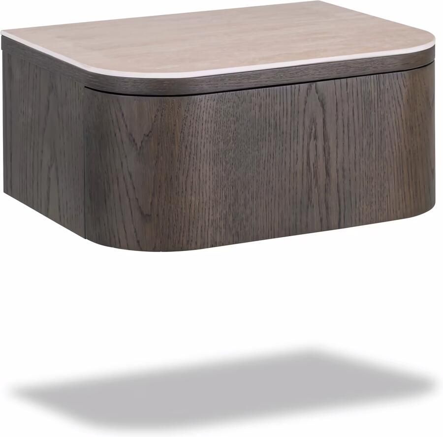 Richmond Interiors Richmond Zwevend Nachtkastje Nando Eiken en travertinlook Met 1 lade Bruin