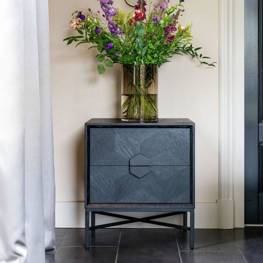 Richmond Interiors Richmond Nachtkastje Blax Eikenhout en staal zwart