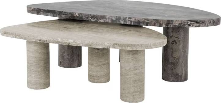 Richmond Interiors Richmond Organische Salontafel Nazario Marmer Set van 2 stuks Bruin Japandi