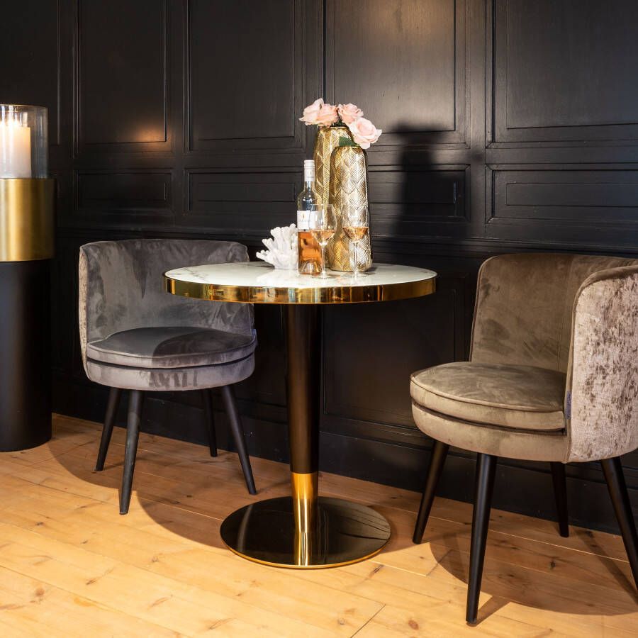 Richmond Interiors Richmond Ronde Bistrotafel Osteria Faux Marmer en Staal Ø80cm Goud