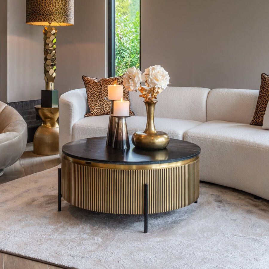 Richmond Interiors Richmond Ronde Salontafel Ironville Ø90cm goud zwart marmer