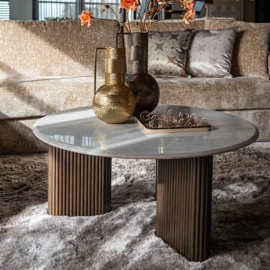 Richmond Interiors Richmond Ronde Salontafel Mayfield Mangohout en marmer 90cm Wit Japandi