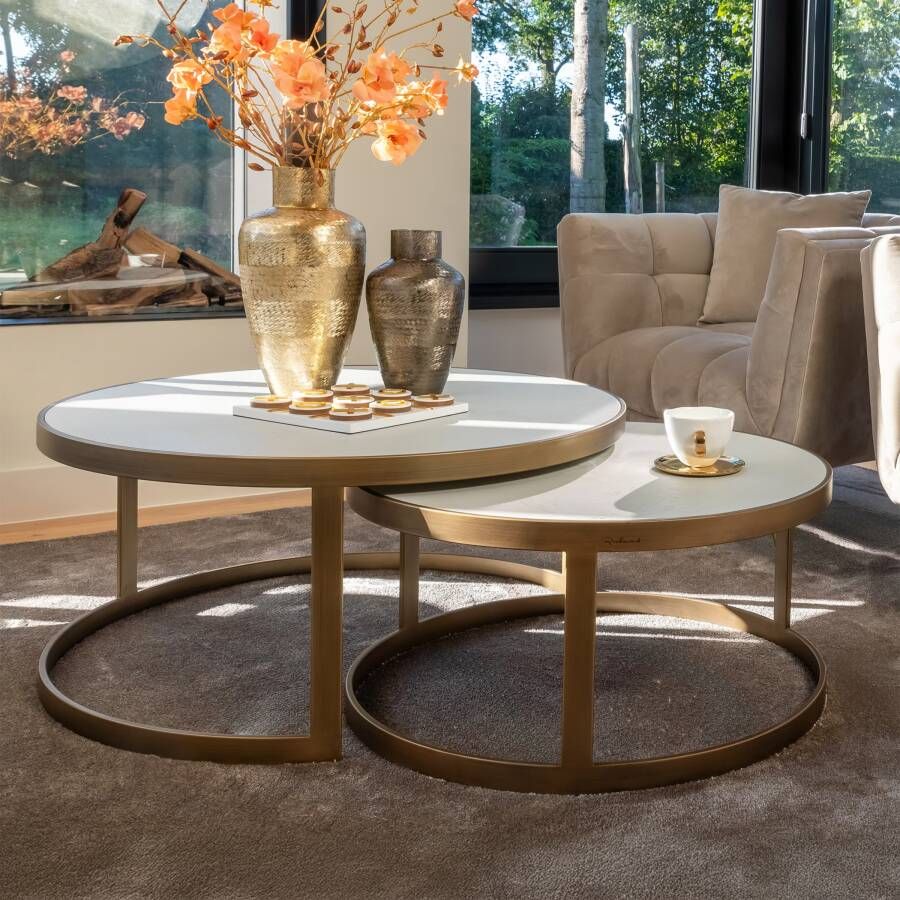 Richmond Interiors | Salontafel Whitebone brass set van 2 | Woonkamertafels | Salontafel