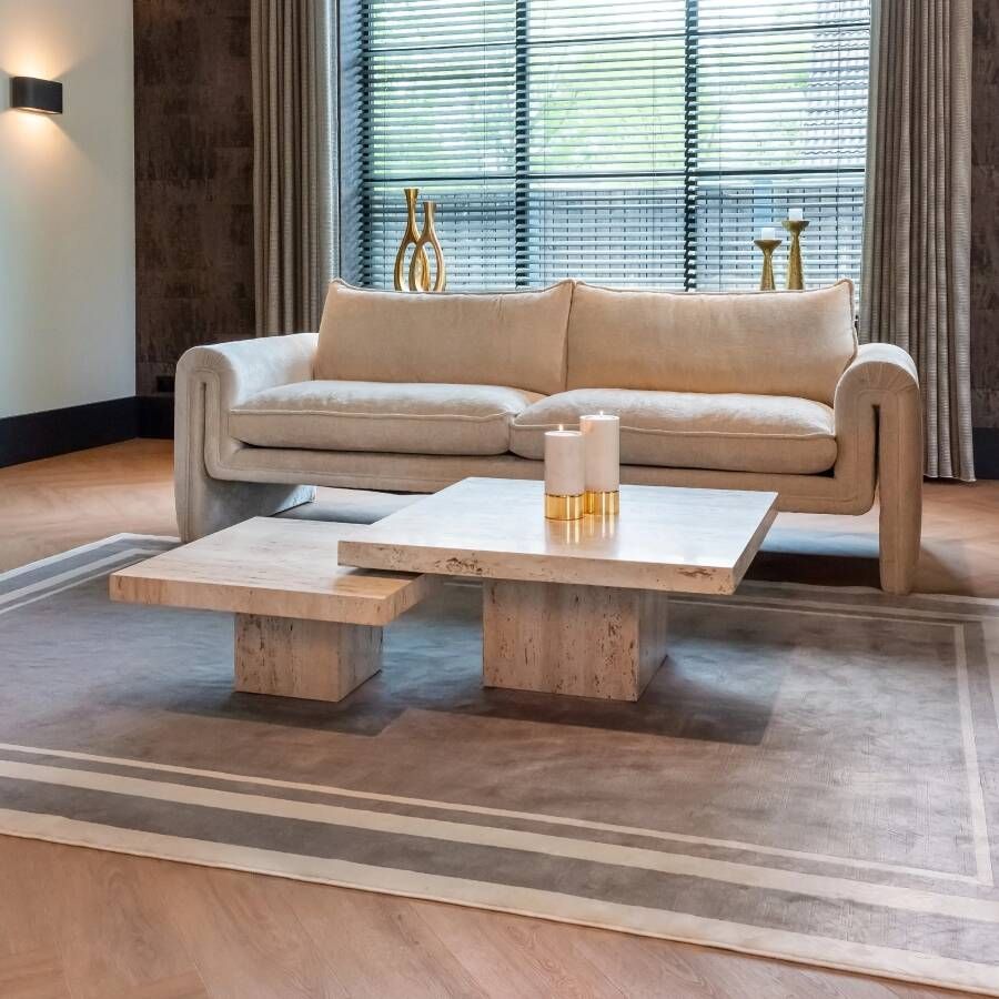 Richmond Interiors Richmond Salontafel La Cantera Travertin Set van 2 stuks 80cm Beige Vierkant Japandi