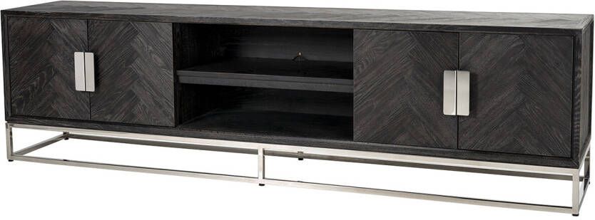 Richmond Interiors Richmond TV-meubel 'Blackbone' Eikenhout en Staal kleur Zwart Zilver 220cm