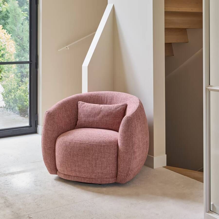 Rivièra Maison Riviera Maison Leonardo Swivel Armchair chenille jacquard coral pink