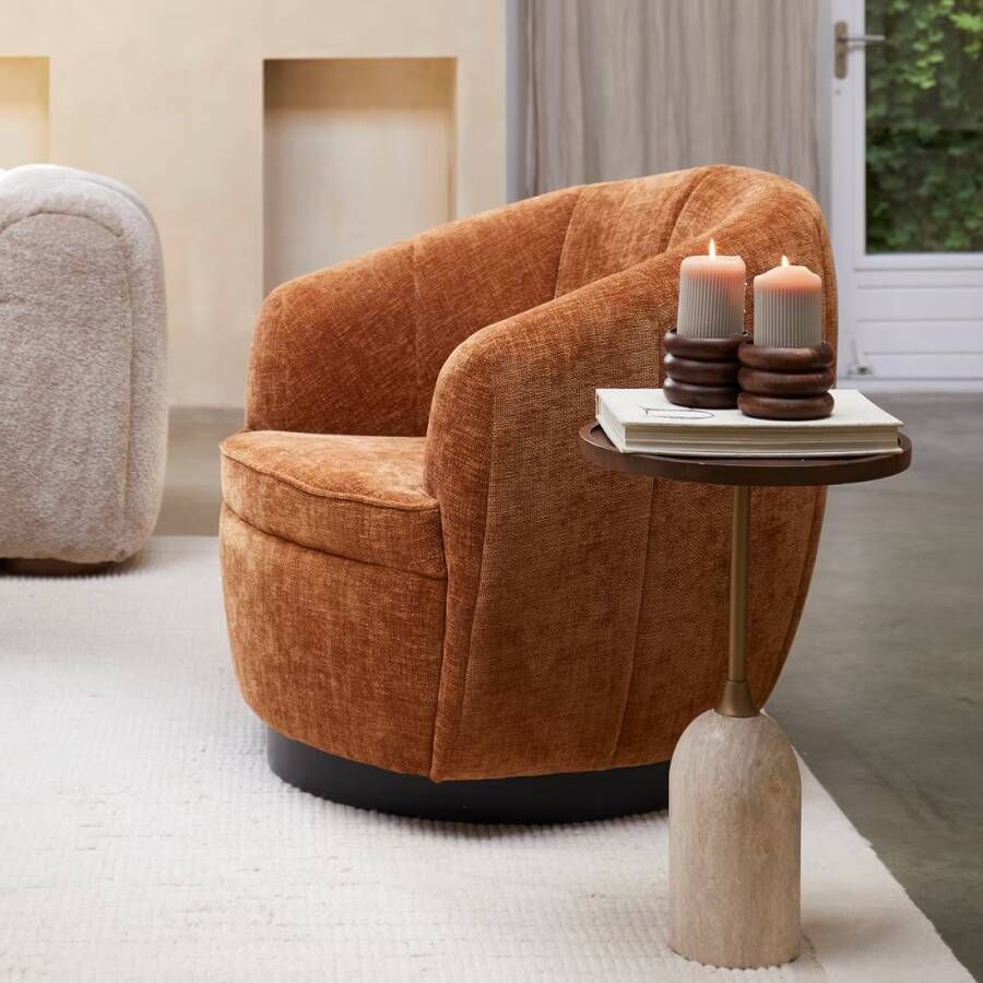 Rivièra Maison Elegante Draaistoel in M94 Maroon Brown van Polyester en Rubberwood 87x81x82 cm