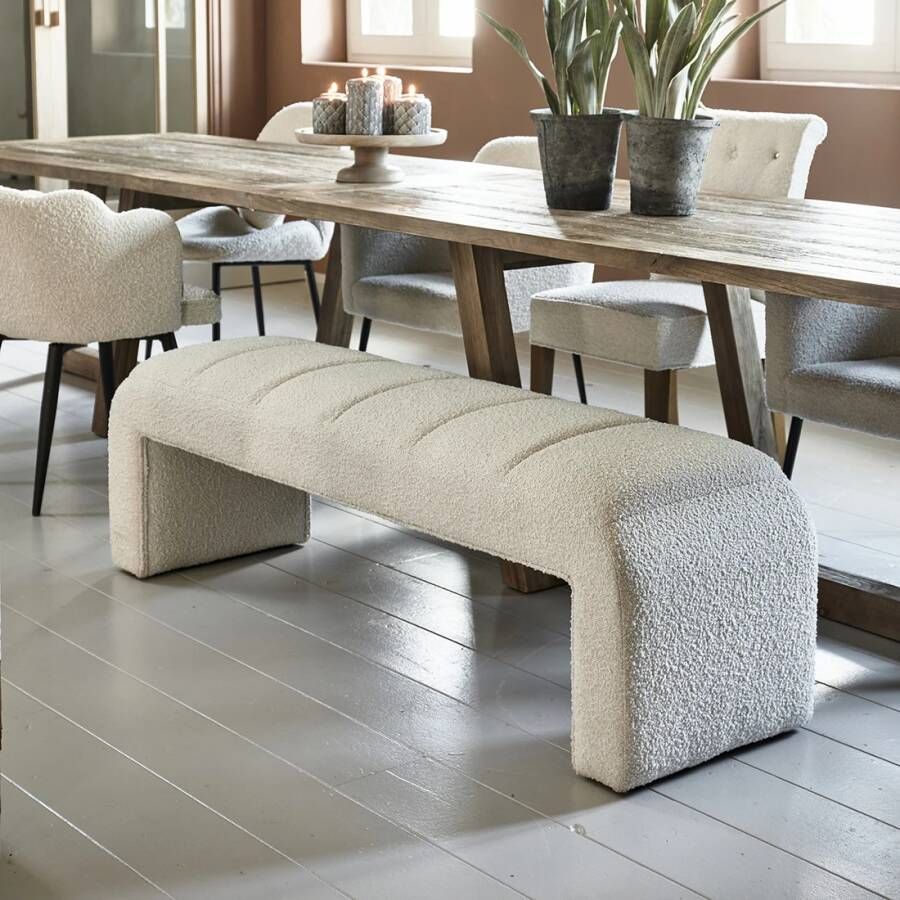 Rivièra Maison Eetkamerbank Brera Bouclé 160cm White Sand