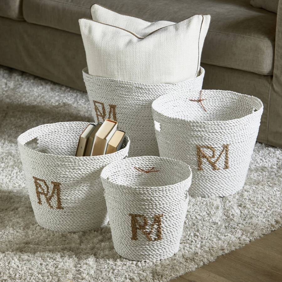 Rivièra Maison Mand RM Monogram Raffia Set van 4 stuks Wit