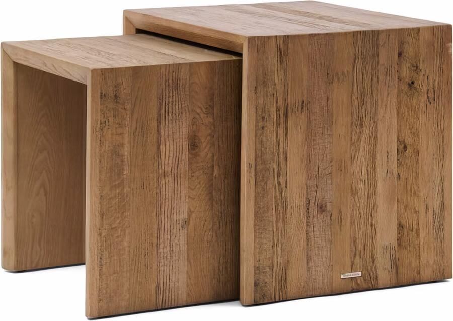 Rivièra Maison Bijzettafel Sant Mateu Eikenhout Set van 2 stuks Bruin Vierkant