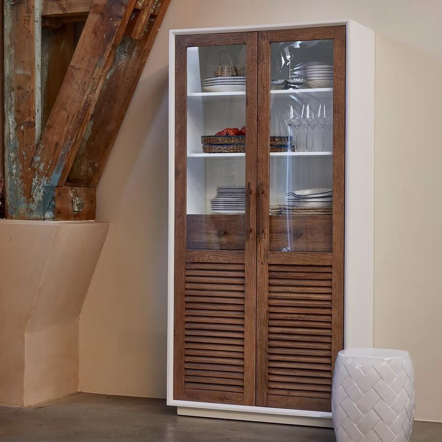 Rivièra Maison Uniek Buffet in Gerecycled Eikenhout met Glazen Deuren Stijlvol en 205 cm Hoog