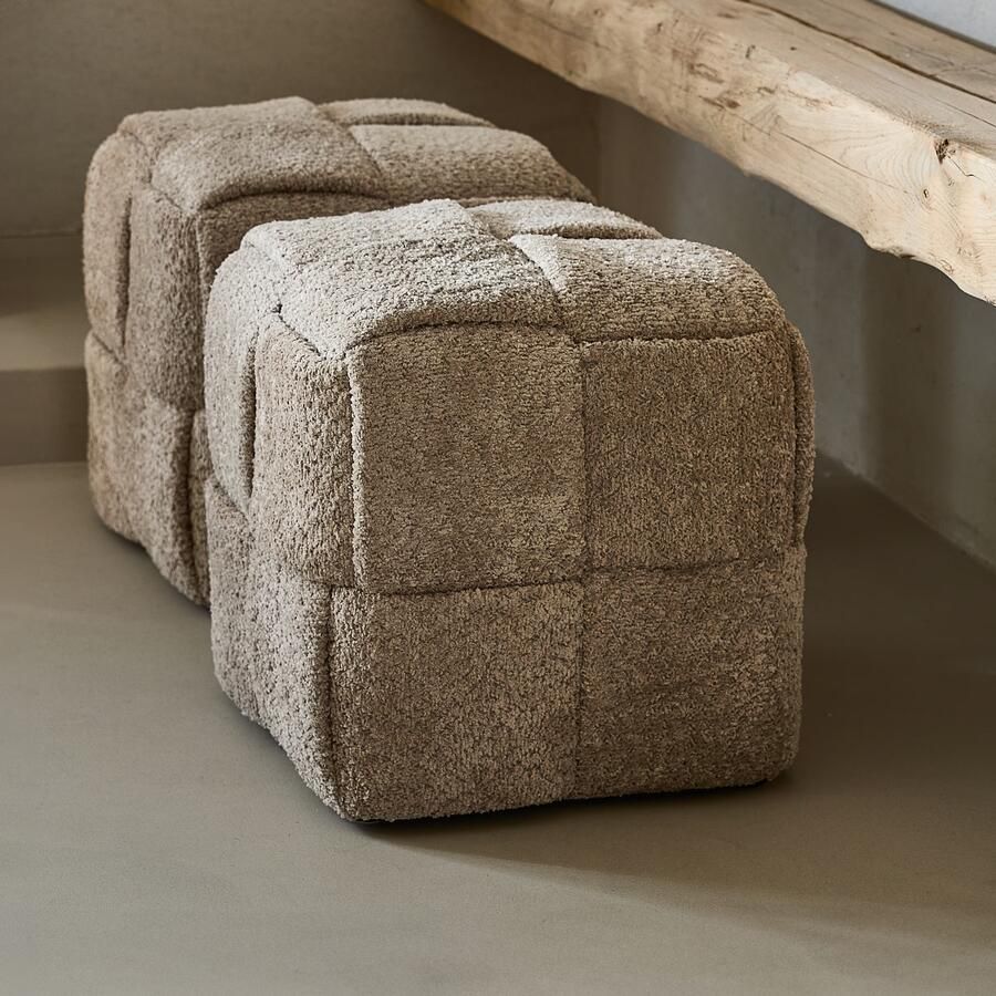 Rivièra Maison Hocker Qbic Geweven stof Soft Walnut
