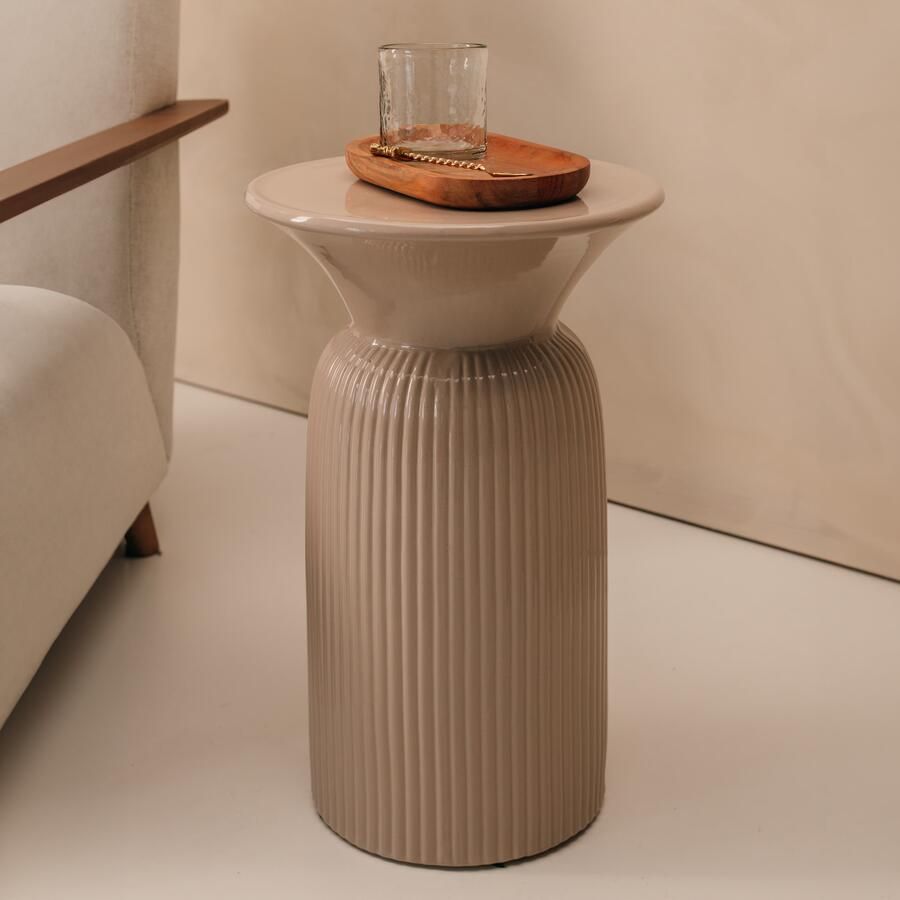 Rivièra Maison Ronde Bijzettafel Cascais Keramiek 32cm Zand