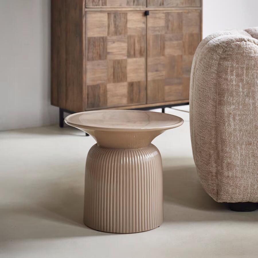 Rivièra Maison Ronde Bijzettafel Cascais Keramiek 48cm Beige