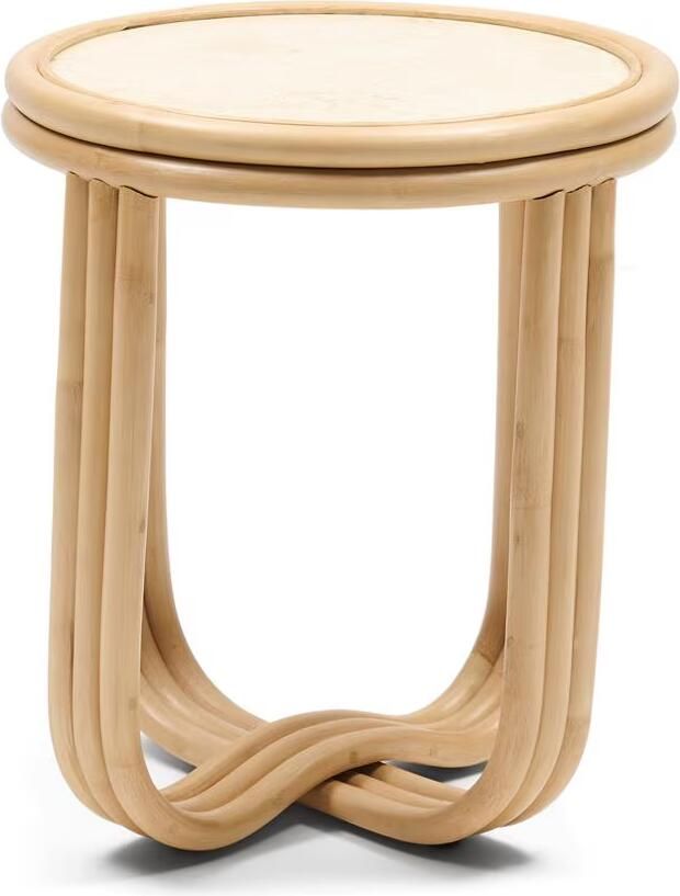 Rivièra Maison Ronde Bijzettafel Sant Miquel Marmer en rattan 40cm Naturel
