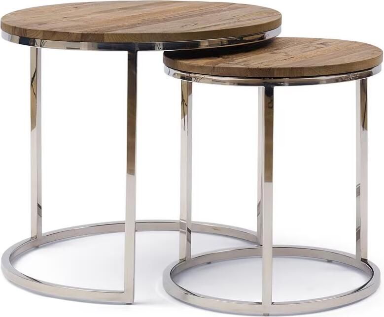 Rivièra Maison Ronde Bijzettafel Soho Iepenhout Set van 2 stuks Naturel