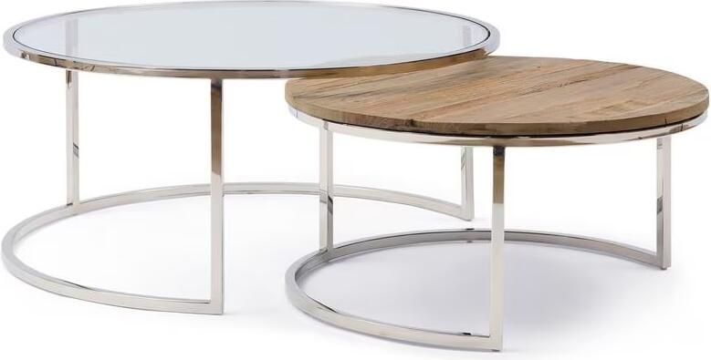 Rivièra Maison Ronde Salontafel Soho Iepenhout en glas Set van 2 stuks Naturel