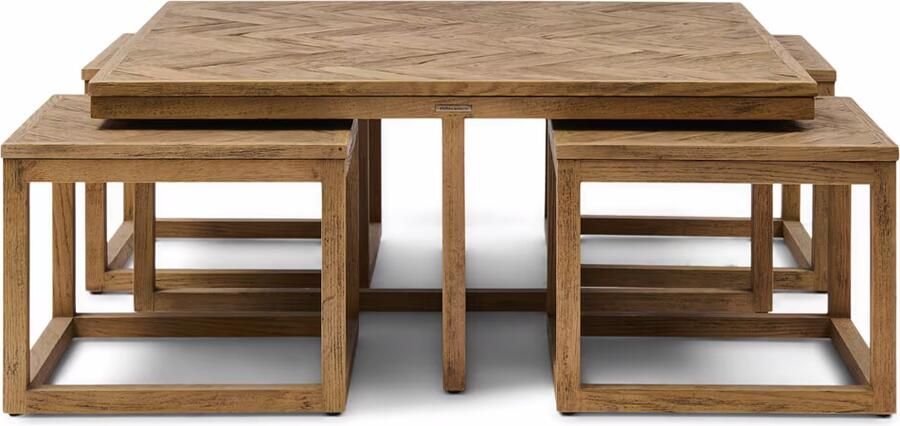 Rivièra Maison Salontafel Harbour Island Eikenhout Set van 5 stuks Bruin Vierkant