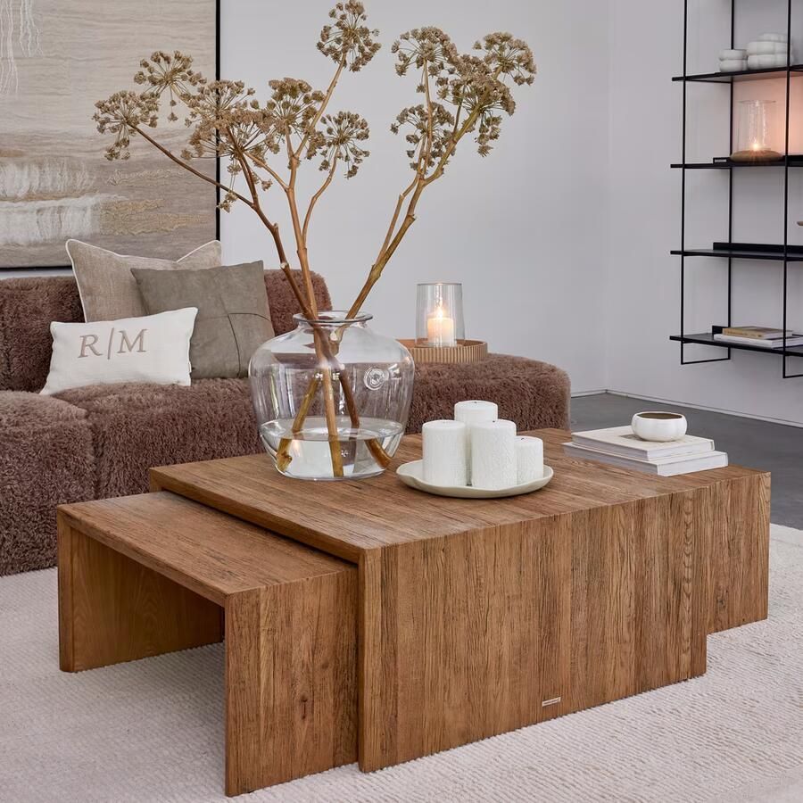 Rivièra Maison Salontafel Sant Mateu Eikenhout Set van 3 stuks Bruin