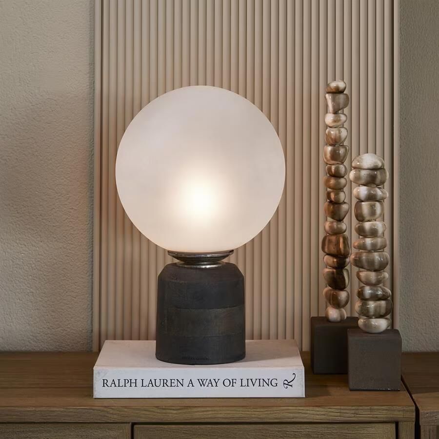 Rivièra Maison Tafellamp Pier 26 Glas en mangohout Wit