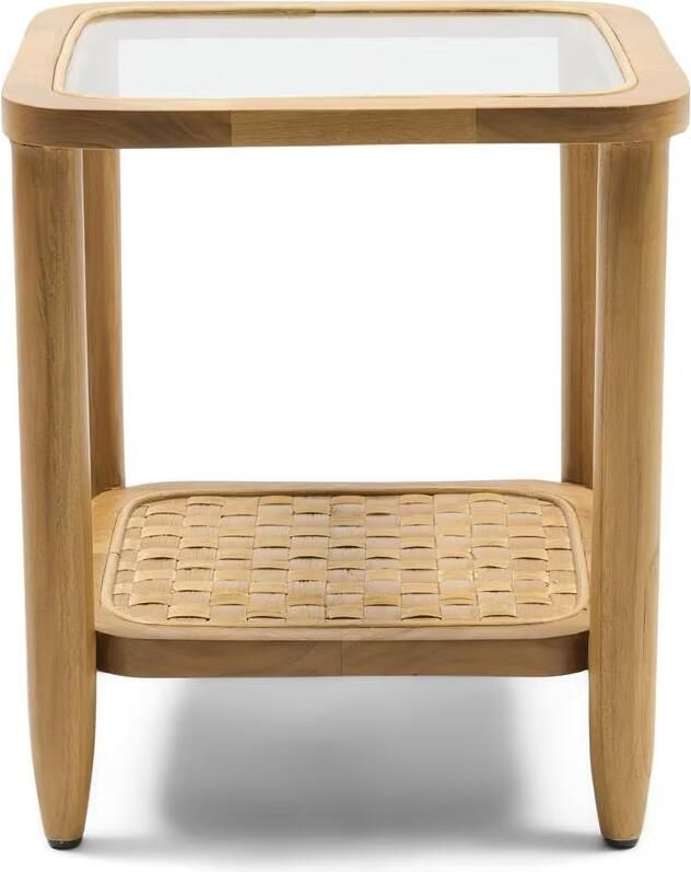 Rivièra Maison Vierkante Bijzettafel Nusa Dua Teakhout en glas 40 x 40cm Naturel