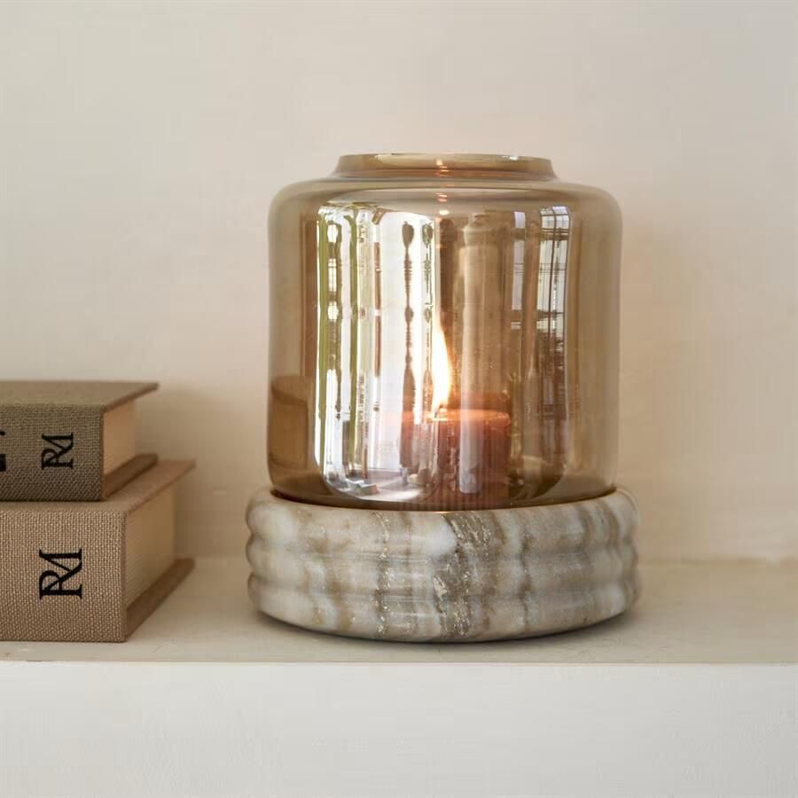 Rivièra Maison Windlicht Ribani Marmer en glas Naturel