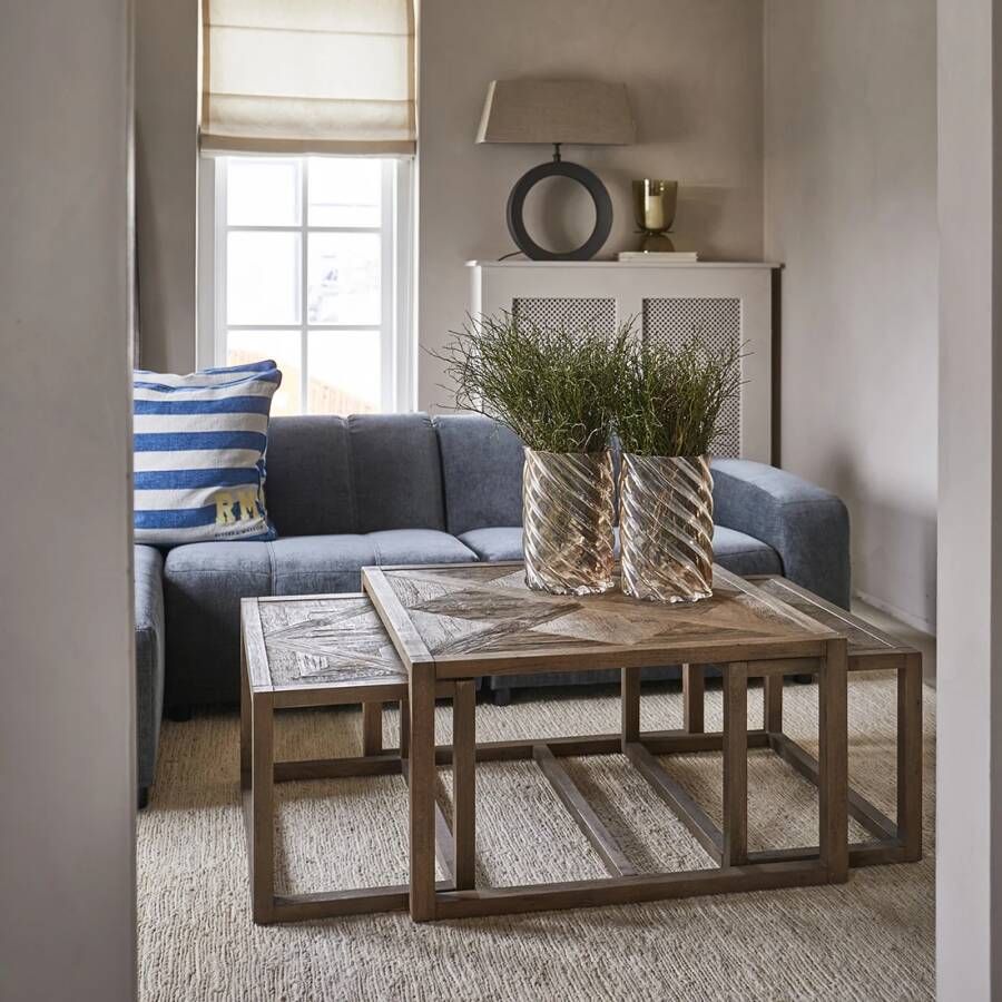 Rivièra Maison Salontafel Romora Bay Eikenhout Set van 3 stuks Bruin Vierkant