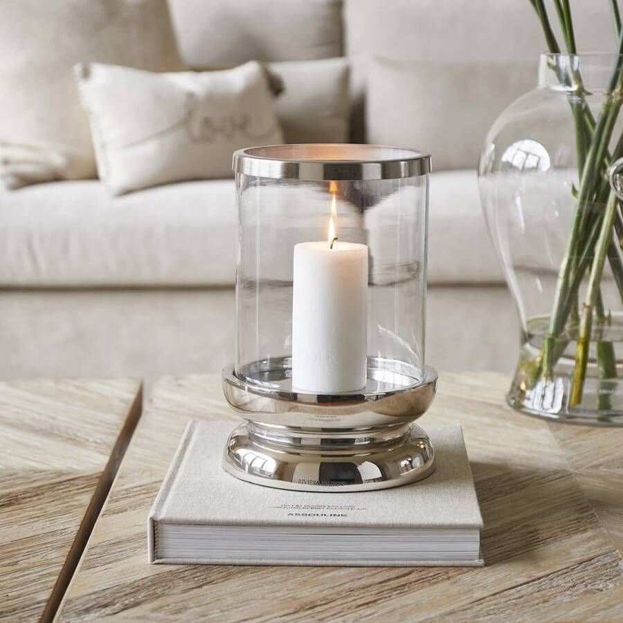 Rivièra Maison Riviera Maison Windlicht groot Zilver Vallea Aluminium Glas Hout