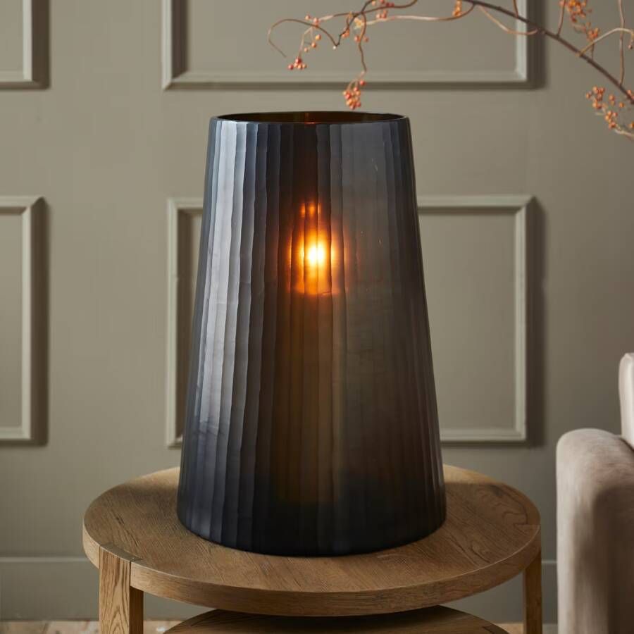 Rivièra Maison Windlicht Leighton Geribbeld glas 53cm Bruin