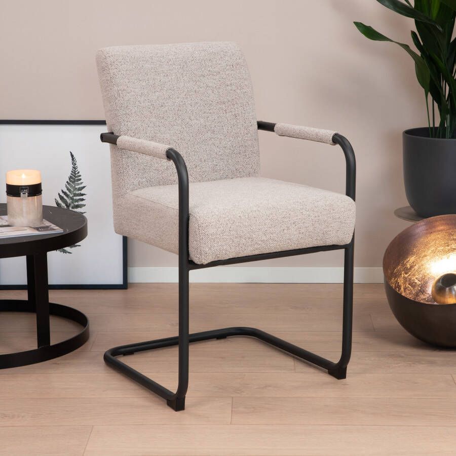 Hioshop 2 x Asur eetkamerstoel met armleuningen beige.