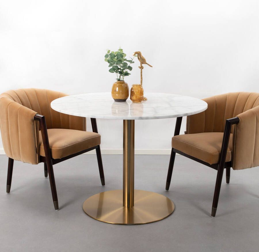 Sohome Ronde Bistrotafel Eettafel Naima Wit Marmer Brass