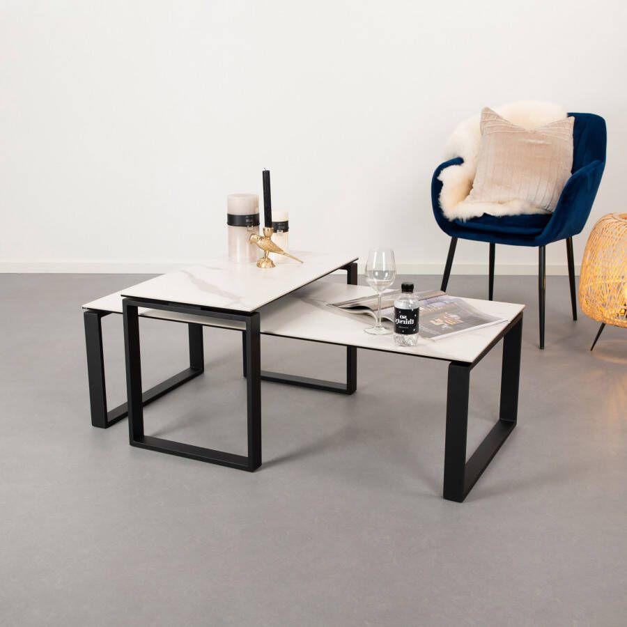 Sohome Salontafel Parker Set van 2 stuks Keramiek met marmerlook Wit