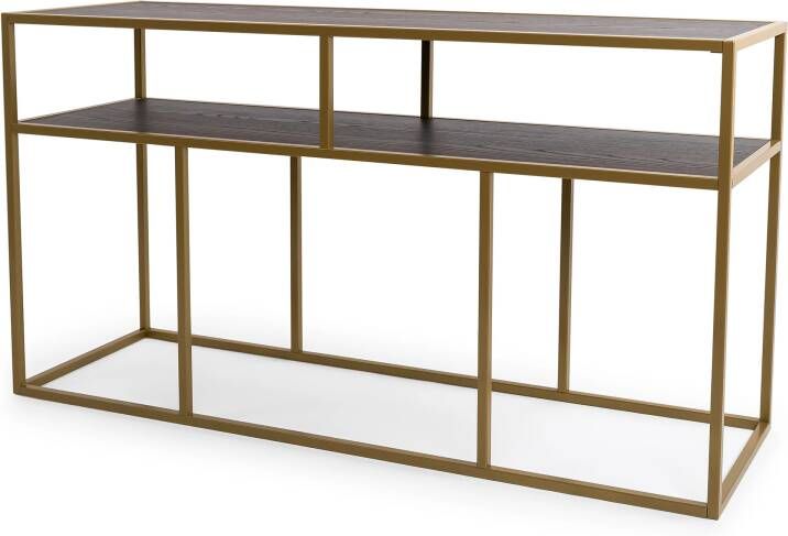 STALUX Side-table Teun 150cm goud bruin hout