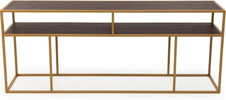 STALUX Side-table Teun 200cm goud bruin hout